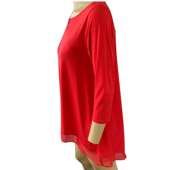 Chico's Casual Jersey Tops Blouse Women Size M Red Pullover Metal Keyhole Neck - Picture 3 of 16